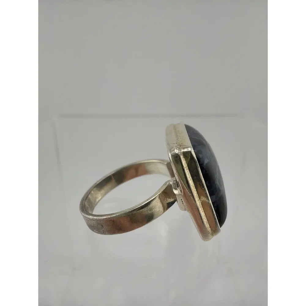 Square Blue Pietersite 925 Sterling Silver Ring Size 6.5